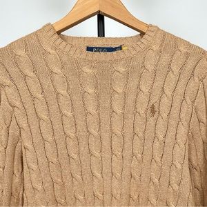 NWOT Academia Old Money Polo Ralph Lauren Cable Knit Tan Pullover Sweater Size S